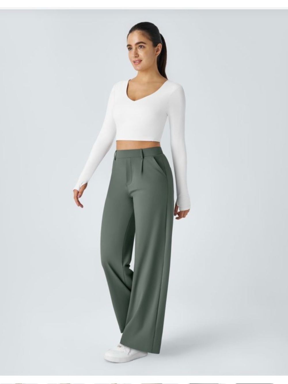 HALARA High-Rise Wide-Leg Stretch Pants in Olive